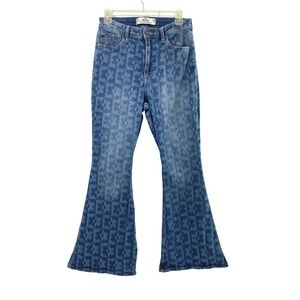 Hollister Flare Jeans Womens 27W 28.5L Hippie‎ Boho 70s Daisy Checkerboard Denim